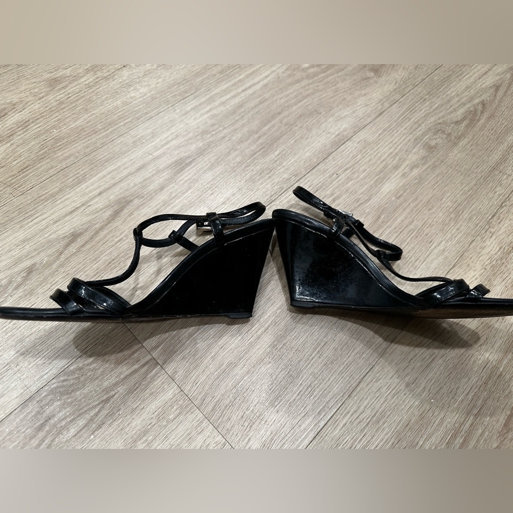 Prada patent leather black T-strap wedge sandals, 36 / approx 6 - Picture 3 of 9